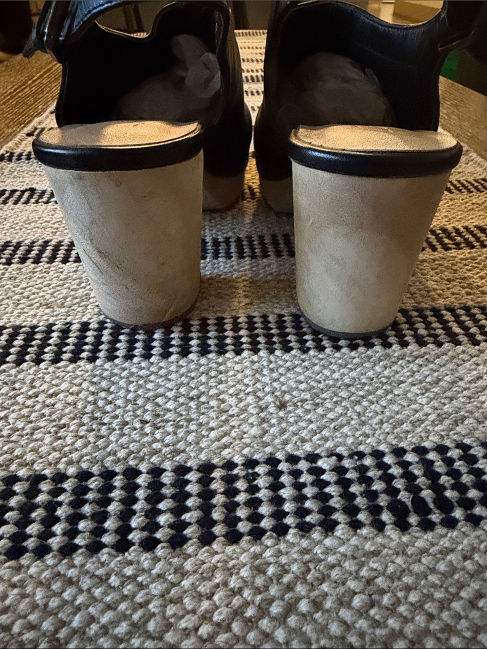 LOFT Black Leather Slingback Clogs with Studded Wooden Sole - Picture 3 of 7
